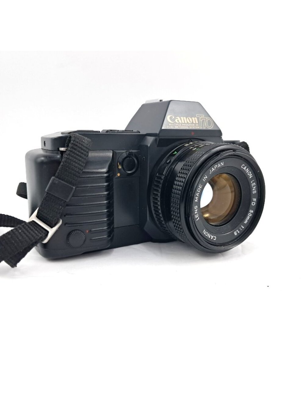 Canon T70 35mm SLR Film Camera + 50mm 1:1.8 Prime Lens - Case-Uses AA Batteries